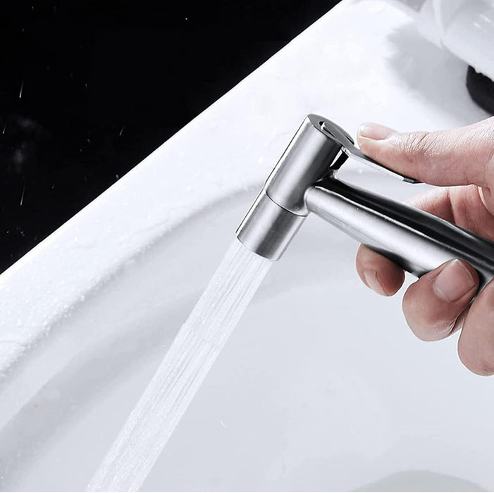 SKY-TOUCH 3 Pcs Bidet Toilet Spray Gun Set, Handheld Bidet Sprayer Shattaf with Stainless Steel Chrome Hose Toilet Water Sprayer, Silver