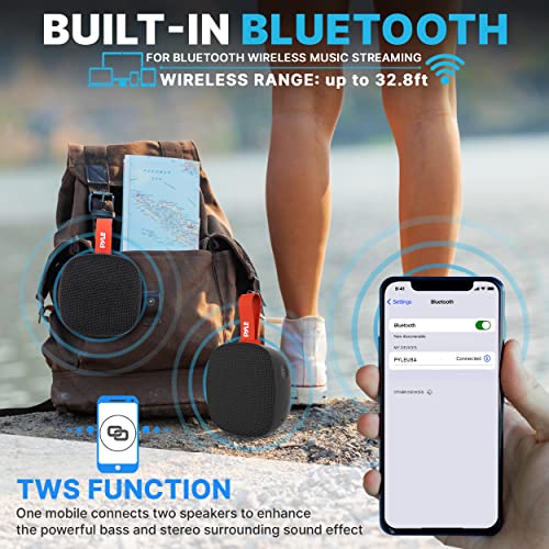 Pyle Portable Wireless Bluetooth Speaker, IPX7 Waterproof, TF Card Support, FM Radio, 3.5mm Audio Input, Built-in Mic, Vigorous Bass, Ideal for Office, Home, Outdoor Use