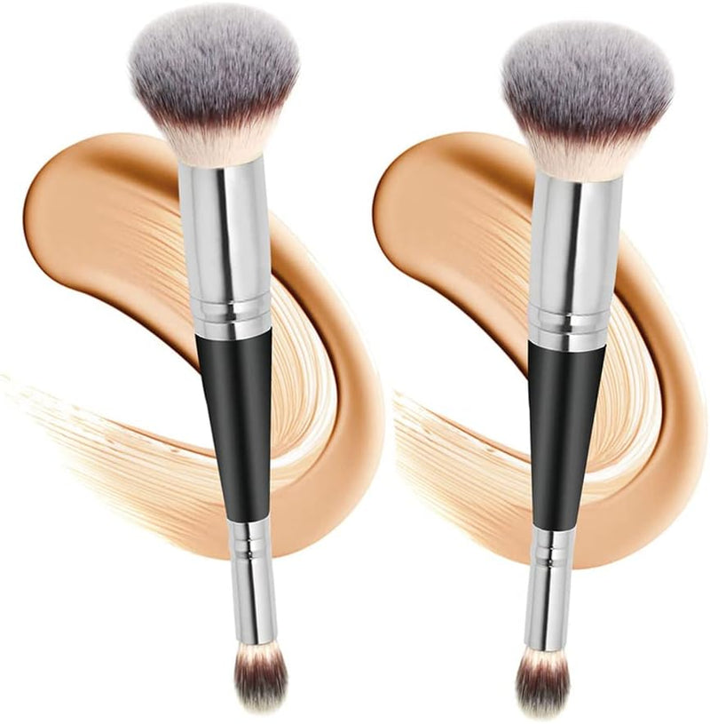 MAKINGTEC Makeup Brushes, Dual-ended Foundation Brush Concealer Brush Perfect Any Look Premium Luxe Hair Rounded Taperd Flawless Brush Ideal for Liquid Cream Powder Blending Buffing Concealer (2Pcs)