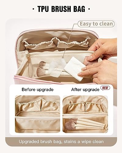 EACHY Travel Makeup Bag,Large Capacity Cosmetic Bags for Women,Waterproof Portable Pouch Open Flat Toiletry Bag Make up Organizer with Divider and Handle