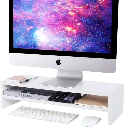 BPA® Monitor Stand Riser, 2 Tiers Screen Stand for Laptop ComputerTVPCPrinter, Multifunctional Desktop Organizer 216L x 78" W x 52" H (White)