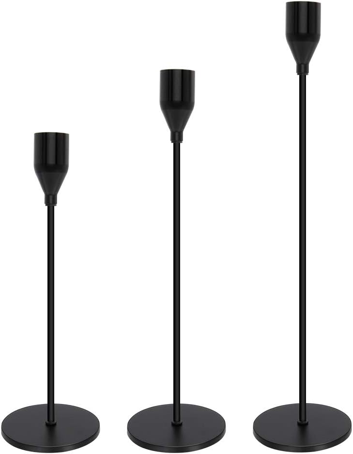 Tidelence Black Candle Holders Set of 3 for Taper Candles Decorative Candlestick Holders for Wedding, Dinning, Party Fits 3/4 inch Thick Candle&Led Candles (Black Brass Metal Candelabra)
