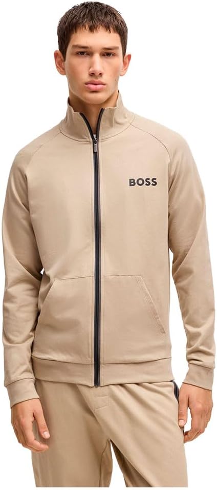 BOSS Men's Authentic Jacket Z Cotton Terry Jacket with Zip and Logo Print