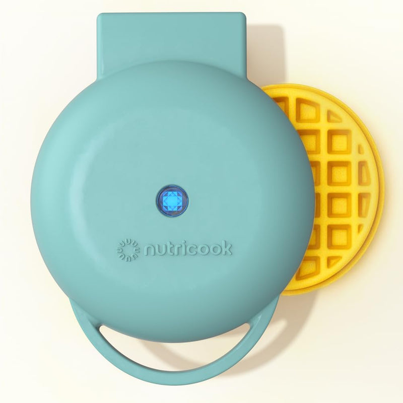 Mini Waffle Maker 10cm Healthy Ceramic Coating for Belgian Waffles, Quick Heat-Up, Compact Waffle Maker for Home, Kids, and Travel Easy to Clean, Biege, 2 yrs warranty, NC-WM100B - Aqua