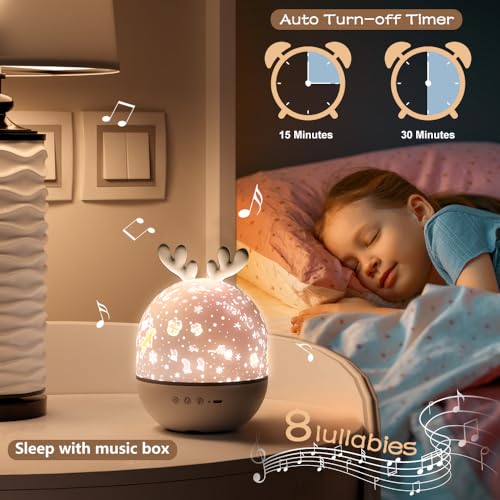 4-in-1 Night Light Projector with Timer and Remote Control for Kids Gift, USB Rechargeable Night Lamp 360°Rotatable Sound Machine Baby Sleep Lighting Starry Projector for Baby Children Teen Adult