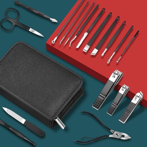 TERRIFI Manicure Set, 18 Pieces Nail Clippers Pedicure Kit, Stainless Steel Nail Set, Gift Box for Men Women