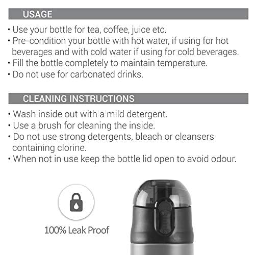 Milton New Crown 400 Thermosteel Hot or Cold Water Bottle, 350 ml, Green