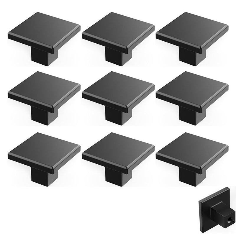 JZS Kitchen Cabinet Knobs of Square, Quality Drawer and Dresser Knob, Handle Pulls for Cabinet Doors, Bathroom Drawers,32mm,10 Pack,Matte Black