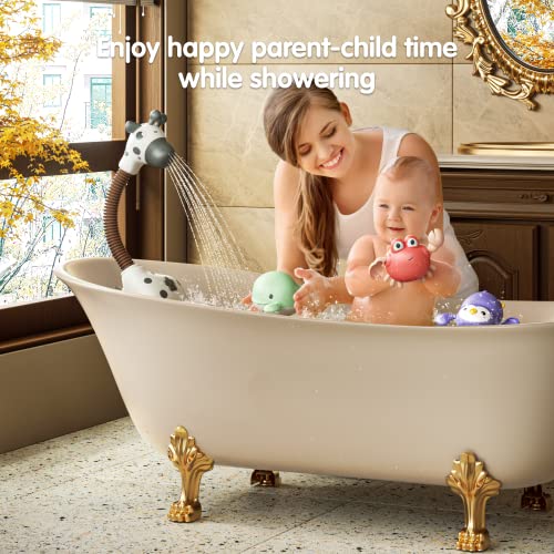 TUMAMA Baby Bath Toy Giraffe Shower Head and 3 Water Swim Toys, Bathtub Water Pump Bathing time Essentials for Toddlers Infants Kids