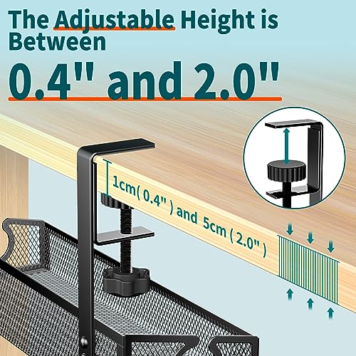 Under Desk Cable Management Tray Black, No Drill Organizer With Clamp for Wire Management, PC Cord Accessories & Workspace Organizers for Office, Home