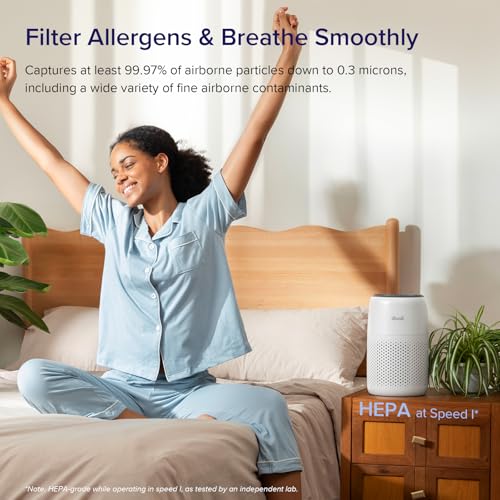 LEVOIT Air Purifiers for Bedroom Home, 3-in-1 Filter Cleaner with Fragrance Sponge for Better Sleep, Filters Smoke, Allergies, Pet Dander, Odor, Dust, Office, Desktop, Portable, Core Mini, White