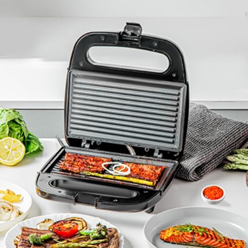 Geepas Portable Powerful 2 Slice Grill Maker with Non-Stick Coated Plates With Safety Locks,Cool Touch Handle & Skid- Resistant Feet, Power On & Ready Light Indicators 750 W GGM6001 Black