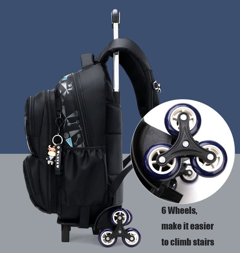 Rolling Travel Backpack Kids Trolley Luggage Bag Primary Junior High School Students Bag with Wheels Girls Boys Large Capacity Wheeled Laptop Bag for Unisex Kids Adults (8002#-Black/Blue)