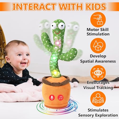 SHAHNARO Dancing Cactus Toy for Kids – Mimicking & Talking Cactus Toy Repeats What You Say – 120 Songs, 15s Voice Recorder, LED Light-Up, Funny Dancing Toy Plush in Pot - Gift for Toddlers & Adults