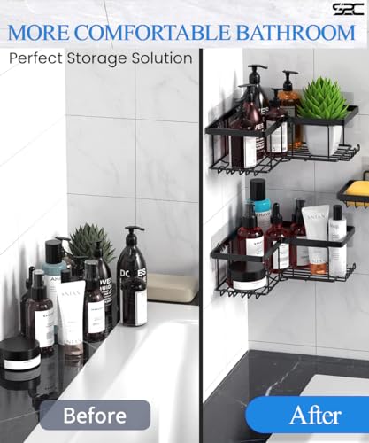 S2C Wall Mounted Bathroom Shelf Heavy Duty, Rustproof Shower Caddy with Soap Holder, Stainless Steel Bathroom Organizer,Bathroom Accessories Corner Shelf, Kitchen Organizer (PACK OF 3)