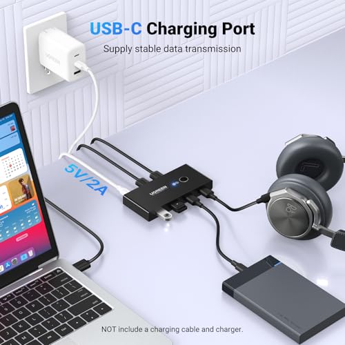 UGREEN USB KVM Switch Selector USB 2.0 Splitter 2 Computers Sharing 4 USB Devices 2 In 4 Out Switcher Box Hub for Mouse, Keyboard, Scanner, Printer, One-Button Switch, 2 Pack USB A to A Cable 1.5M