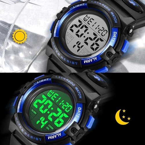Kids Watch, Boys Watch, Digital Sport Outdoor Multifunctional Chronograph LED 50 M Waterproof Alarm Calendar Analog Watch, for Children with Silicone Band, Kids Gift, for 3-15 Year Old Boys(1 Pack)