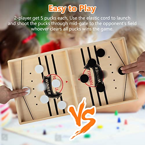 Large Sling Puck Game, Foosball Winner Board Game, Wooden Hockey Table Game, Fast Paced Slingshot Game Board, Rapid Sling Table Battle Speed String Puck Game for Kids Adults & Family Party, Large Size