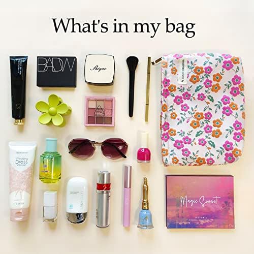 STARDW Flower Cosmetic Bags Makeup Bags for Women and Girls,Travel Makeup Bag Large Capacity Canvas Makeup Bag,Makeup Organizer Bag Zipper Pouch, Embossed pink, Large Capacity Aesthetic Makeup Bags