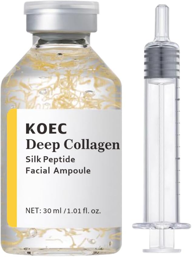 Deep Collagen Silk Peptide Ampoule Serum Set, with Collagen, Peptides & Niacinamide, Korean Anti-Aging Serum for Glass Skin, Wrinkles & Hydration, Needle-Free Precision Applicator, 30ml - Collagen
