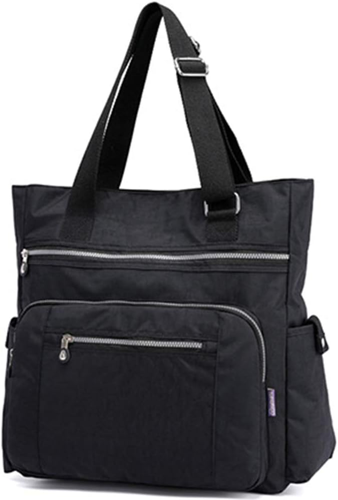 womens Multi Pocket Nylon Totes Handbag tote bag for women - X-black