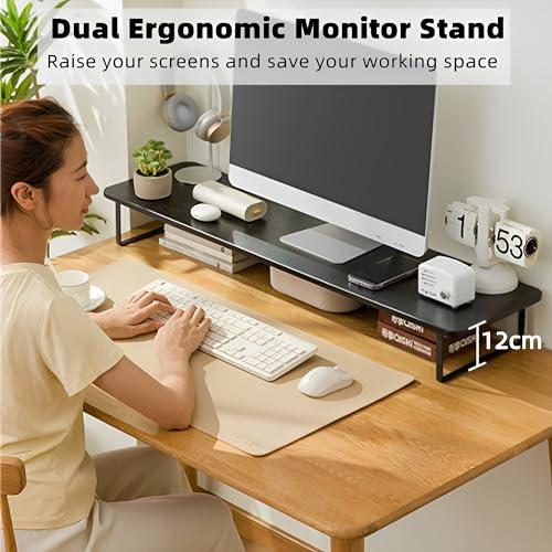 Beauenty Monitor Stand Riser,Laptop Stand,Wood Monitor Stand Riser with Ergonomic Height Adjustment,Desktop Organizer,Office Desk Accessories for Laptops,Monitors,Printers(80x26x12cm)