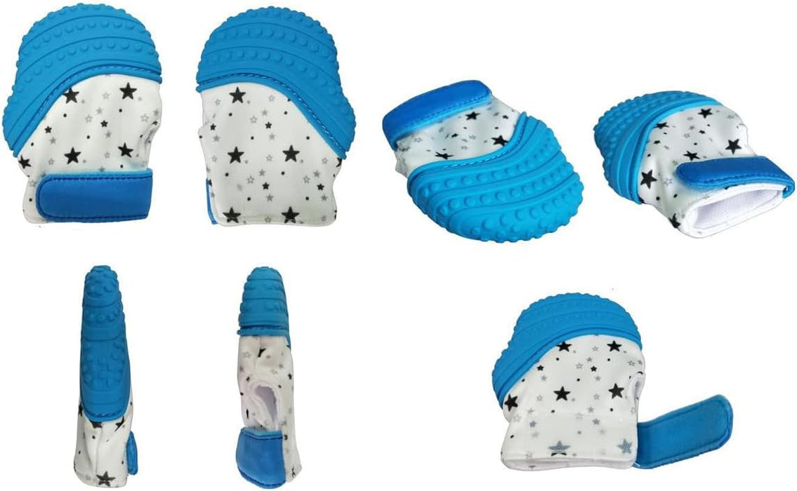 ECVV Silicone Baby Teething Mitten Self Soothing Teether Pain Relief Toy Baby Chew Toy Stimulating Teether Glove for Toddlers Infant (Blue)