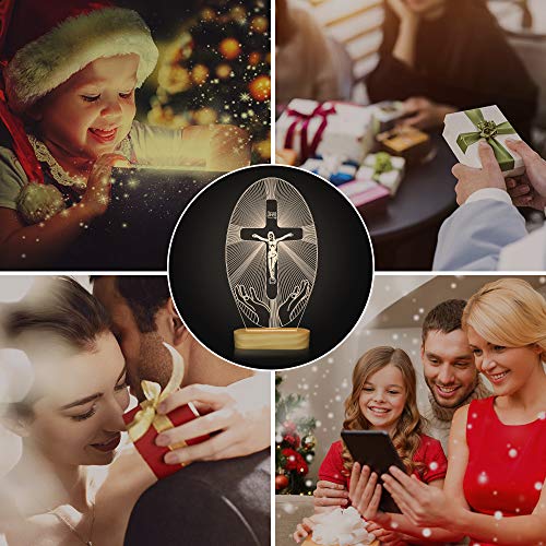 Lightzz N/A 3D Illusion Lamp Jesus Cross Night Night,USB Power Warm Colors Bedside Lamp for Home Room Holiday Decor
