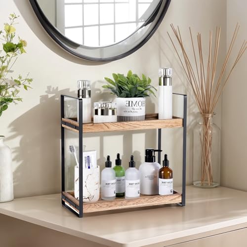 Giftacity 2-Tier Countertop Organizer for Bathroom Counter Wood Bathroom Counter Organizers Shelf Cosmetic Storage, Standing Vanity Tray for Bathroom Organization and Decor