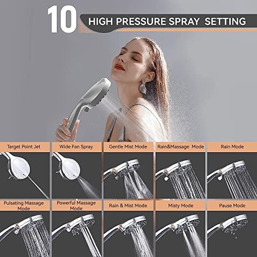 JNILE Filtered Shower Head, 15 Stage Handheld Shower Head Filter for Hard Water, 10 Modes High Pressure Shower Head with 60" Hose and Bracket, Remove Chlorine and Harmful Substance