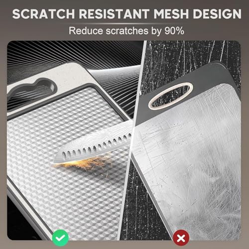 Angju Cutting Board Double Sided,Stainless Steel Cutting Board for Kitchen,Non-slip Scratch-resistant Mesh Design with Juice Groove and Knife sharpener,Food-Grade Wheat Straw PP Chopping Board