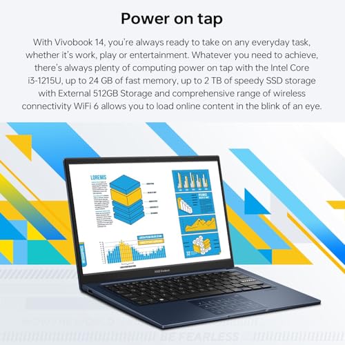 ASUS Vivobook 14 X1404ZA Slim Laptop With 14-Inch FHD Display, Core i3-1215U Processor,8GB RAM,128GB SSD,Intel Iris Xe Graphics,Windows 11 Home,Blue