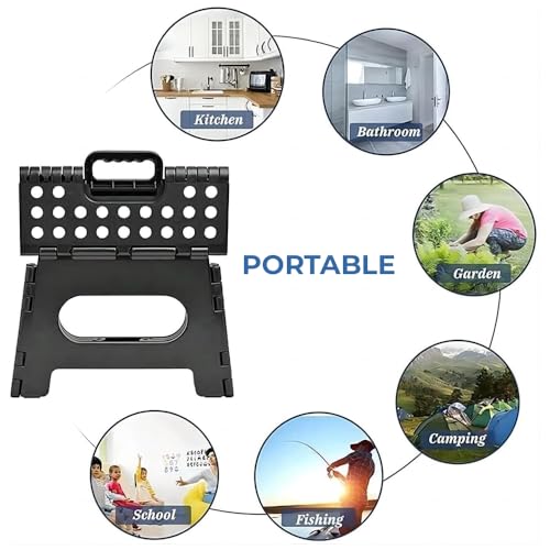 AMERTEER Folding Step Stool For Kids | Stepping Stool | 11 Inches Wide And 8 Inches Tall Foldable Step Stool Holds Up To 300 Lbs | Plastic Collapsible Step Stool For Bathroom, Garden & Kitchen (Black)