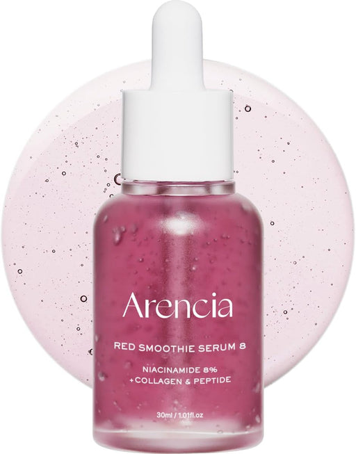 Red Collagen + Peptide Smoothie Serum, 8% Niacinamide, Vitamin C, Vitamin E, lifting anti-aging serum for skin texture for glass skin