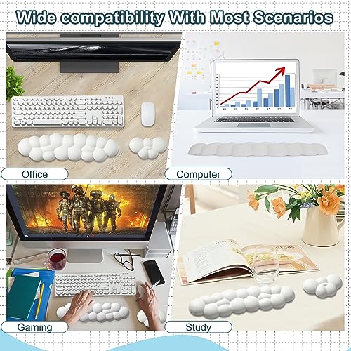 Leolee Keyboard Cloud Wrist Rest & Mouse Wrist Rest Set, White Cloud Wrist Rest w/ Leather Surface Non-Slip Base Cloud Palm Rest Relieve Wrist & Arm Pain PC Gaming/Office/Computer/Laptop(CD001)