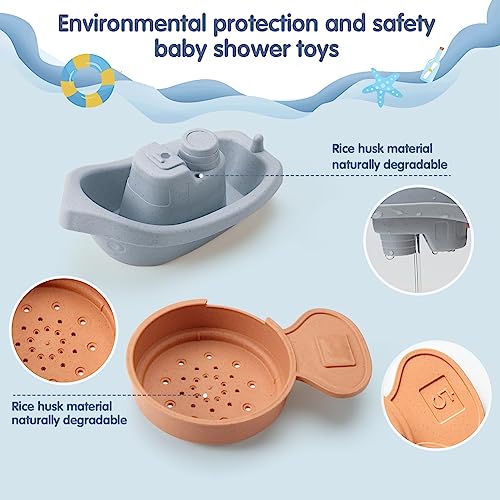 NALACAL Bath Toys Floating Boats with Bathing Spoon, 11 PCS Bathtub Mold Free Bath Toy for Babies Water Table Toys Toddler Birthday Gift for Preschool Boys/Girls