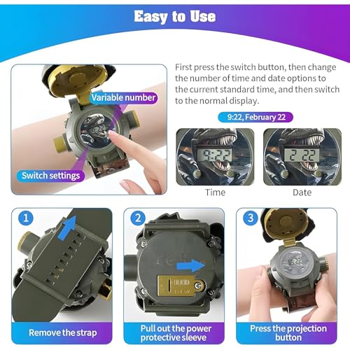 Aputue Projection Watch for Kids, Dinosaur Projection Children's Watch, Images Projector Watch, Children Digital Dinosaur Watch with 24 Kinds of Dinosaur Projection Pattern for Kids