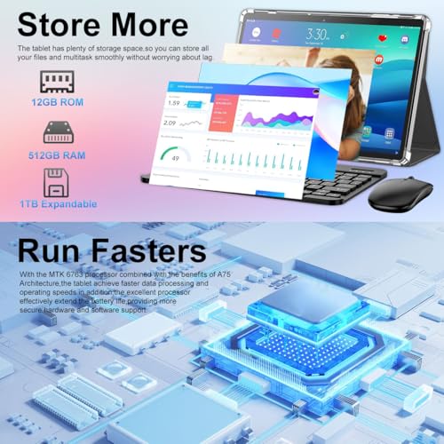 Crelander 10.1 Inch Android 13 Tablet with SIM Card Slot 4G LTE Calling,12GB, 8000mAh Battery, Dual Camera, Bluetooth/WiFi, Bundle with Case, Keyboard, Mouse & Stylus (Grey Black)