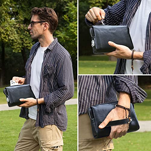 Contacts Genuine Leather Code Lock Clutch Wallet for Men Travel Anti Theft Clutch Bag Wristlet Handbag Organizer