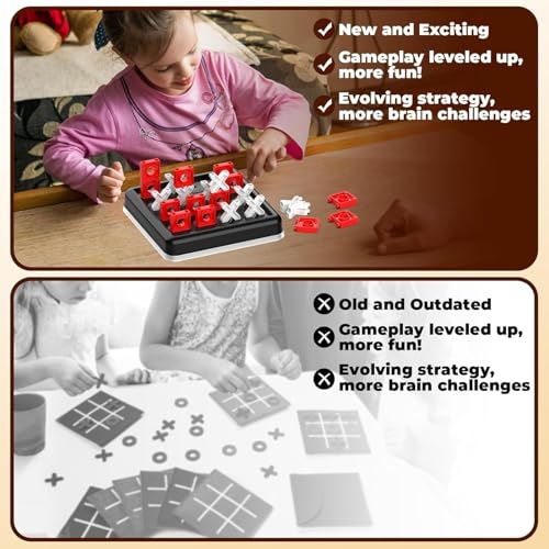 KALEDE® 3D Tic Tac Toe Game, 4 in a Row Noughts and Crosses Game, Classic Portable Xo Chess Board Games, 2 Player Interactive Holiday Travel Family Games, Fidgets Toy for Kids & Adults
