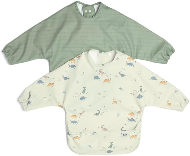 Mamas & Papas 2-Pack Waterproof Long Sleeved Messy Baby Bibs, Ideal for Weaning for 6-18 Months - Bonjour Bebe