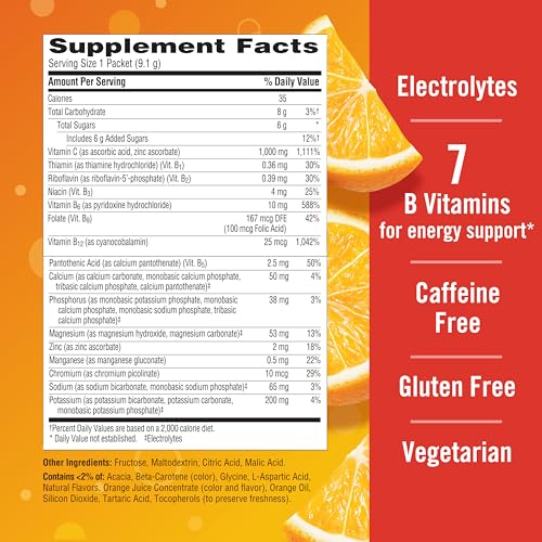 Emergen-C 1000mg Vitamin C Powder for Daily Immune Support Caffeine Free Vitamin C Supplements with Zinc and Manganese, B Vitamins and Electrolytes, Super Orange Flavor - 60 Count/2 Month Supply