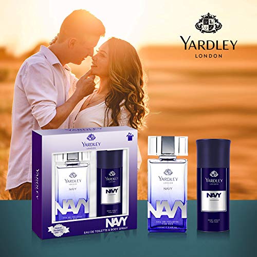 Yardley London Navy Perfumed Gift Set for Men - EDT 100 ml + Body Spray 150 ml Fresh Marine Fragrance