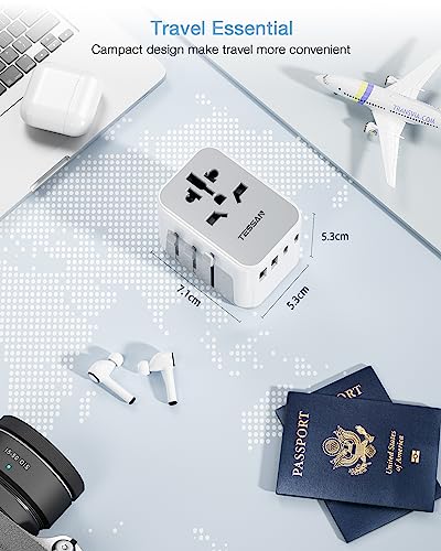 TESSAN Universal Travel Adapter Worldwide with 2 USB C and 2 USB A Ports, Universal Plug Adaptor UK to World, International Travel Adapter for Multi Countries EU, USA, UK, Australia, Thailand etc.