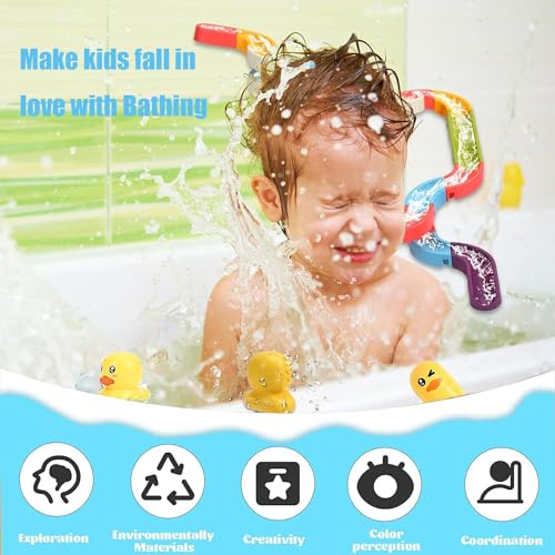 AM ANNA DIY Bath Toys 48 pcs Water Balls Tracks with Suction Cups Toys for Kids 3-8 Years , Take-Apart Water Slide Toy Ball Track,Pool Bathroom Shower Set Gift Toys for boys girls