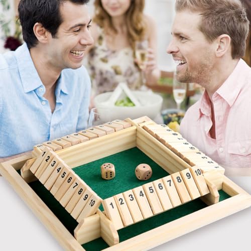 ECVV Shut The Box Dice Game 4 Sided Wooden Table Math Board Game for 1-4 Players Classic Family Game with 2 Dices for Family Classroom Home or Bar