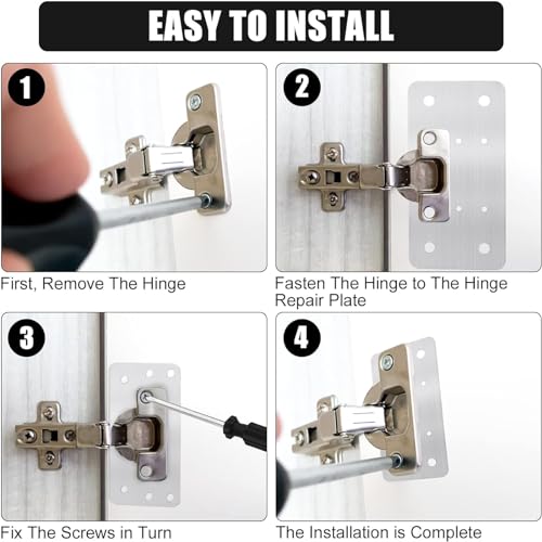 Thick Hinge Repair Plate Kit, 8pcs Cabinet Hinge Repair Plate Stainless Steel Door Hinge Repair Kit Hinge Fixing Plate Bracket kit with Mounting Screw, Protect Wooden Kitchen Cabinet Door, Furniture
