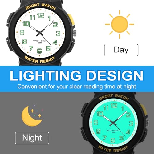 Azonee Kid's Watch, Outdoor Sports Kids Waterproof Watch, Kid's Analog Watch Easy-to-Read Time Teaching Large Dial, Analog Watch for Boys Girls
