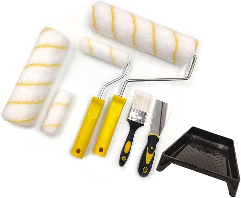 Paint Roller Set 6pc- Paint Rollers for Walls and Ceilings, Paint Pads, Paint Tray, Brush, Scraper, Mini Rollers for Painting, Paint Sleeves, Paint Supplies - Roller Sets for Painting Decorating Walls
