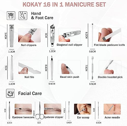 NALACAL Stainless Steel Manicure Set, Nail Clippers Portable Professional Pedicure Kit, Nail Care Tools Grooming Kit with Luxurious Travel Leather for Travel & Home, 10pcs (Pink)